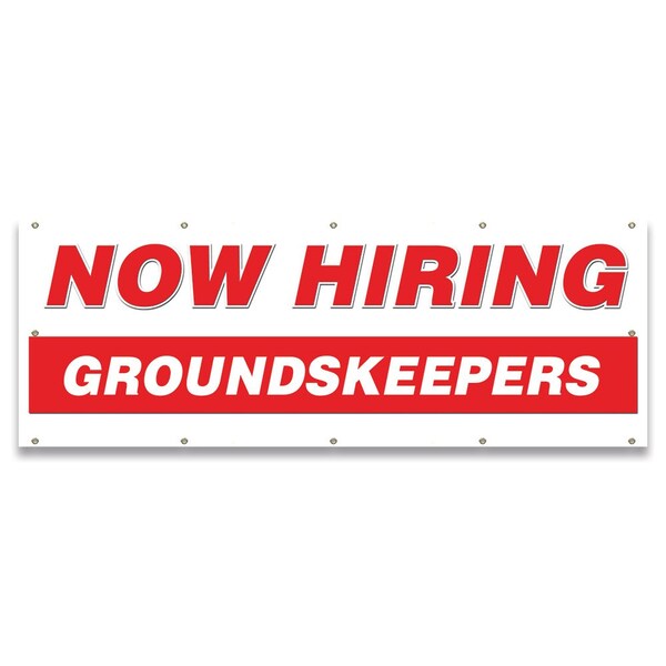 Now Hiring Groundskeepers Banner Apply Inside Accepting Application Single Sided